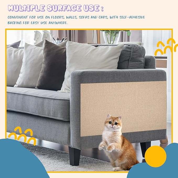 Qinyoung 3 Pcs Cat Scratch Mat 11.8 x 23.6 Inches Cat Scratching Post Carpet Cover Adhesive Replacement Cat Scratch Pad Wall Cat Scratcher Cat Carpet Protector for Couch Furniture Corner Cat Tree
