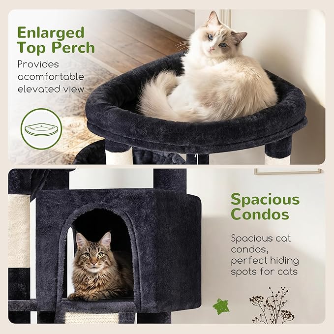 Globlazer 45" Cat Tree for 2-3 Medium Cats, Multi-Level Cat Tower with Scratching Board for Kittens and Senior Cats, Condo & Hammock Space Saving Cat Tower, F45, Dark Grey