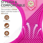 PUPTECK Dog Harness and Leash Set for Small Medium Dogs No Pull Step-in Soft Mesh Puppy Cat Vest Harnesses Reflective at Night, Denim Pink XS