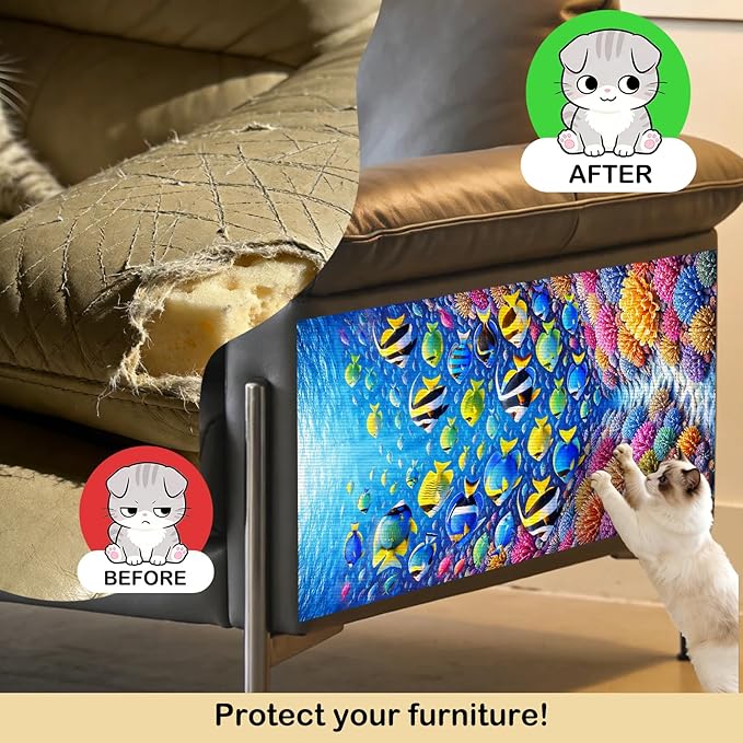 Nuxovilar Cat Scratching Mat 15.3x23.6 Inches Polyester Synthetic Fiber, Underwater Coral Reef Print, wall cat Scratcher, Scratch pad, Home Decor, Bathroom, Coastal Themed Room (2pcs)