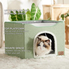 Bedsure Cat Beds for Indoor Cats - Large Cat Cave for Pet Cat House with Fluffy Ball Hanging and Scratch Pad, Foldable Cat Hideaway, 16.5x16.5x13 inches, Green