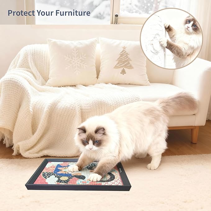 Art Cat Scratcher, Wall Mounted Sisal Cat Scratcher for Indoor Cats 17.01x13.1x1.18 Inches, Furniture Protector, Cat Scratch Rug, Decorative Cat Wall,Easy Install,No Drilling