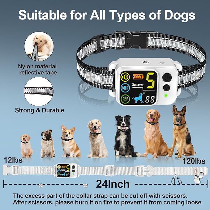 Citronella Bark Dog Collar [1*Refill] Spray Dog Collar, with 5 Adjustable Sensitivity, Beep+Vibration+Spray 5 Working Modes Citronella Bark Collar, IP66 Waterproof Dog Spray Collar for L/M/S