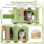 Globlazer Cactus Heavy Duty Cat Tree, 74in Tall Sturdy Cat Tower for Large Cats Adult Big Cat Tree with 7 Scratching Posts, 2 Padded Spacious Condos, 2 Hanging Baskets, Enlarged Top Perch, S74, Green