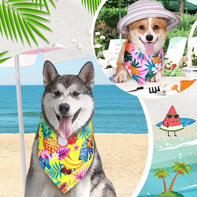 Eccliy 30 Pack Spring Dog Bandanas Bulk Summer Fruit Pet Bandanas Soft Triangle Dog Scarfs Polyester Bandana Pet Costume Cute Scarf Bibs with Flowers Patterns for Medium Large