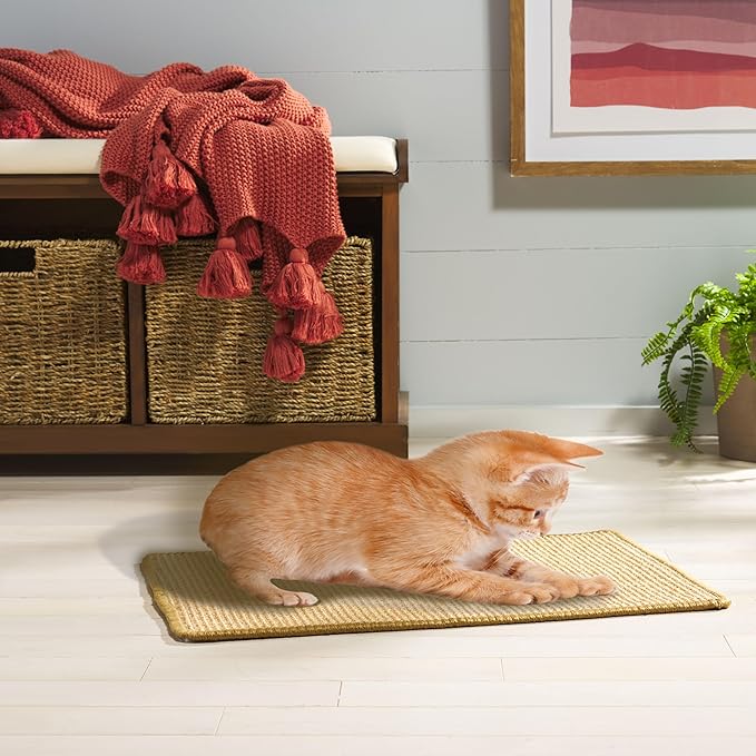SAFAVIEH Cat Scratch Mat Pad Collection, 9" x 14", Light Brown, Sisal Boucle Weave, Velcro & Slip Resistant Backing