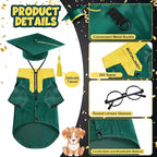 5 Pcs Dog Graduation Costume Set Include 2026 Pet Graduation Gown with Stole Puppy Grad Cap Lensless Glasses DIY Letter Stickers for Dogs Cats Holiday Costume Accessory(Green Yellow,M)