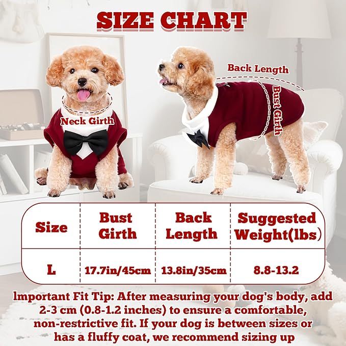 Dog Suit with Bow Tie Pet Tuxedo for Small Medium Dogs Cats Formal Clothes Puppy Outfits for Halloween Wedding Birthday (Red, Large)