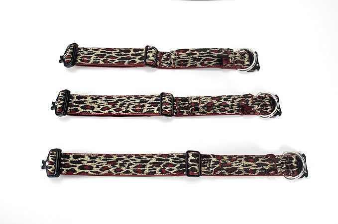 Heavy Duty Dog Collar with Unique Leopard Totem Design Adjustable Durable Nylon Collar, Metal Buckle for Large Dogs Bold Style for Training & Outdoor Adventures (Red Leopard S)