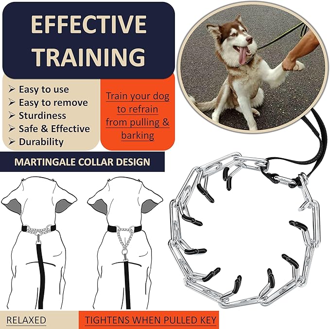 Dog Training Collar with Quick-Release Buckle, Adjustable Stainless Steel Collar for Small Medium Large Dogs (Black, XL Neck Girth 16.9"-22.2")