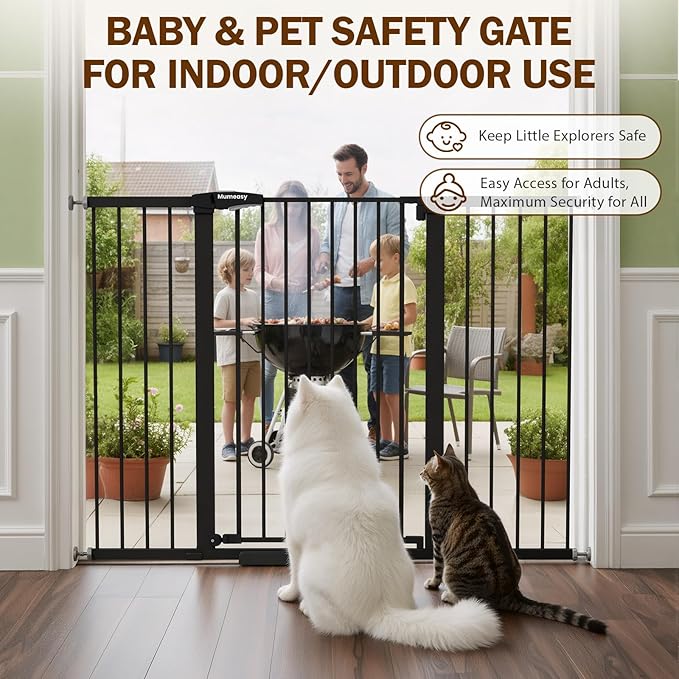 Mumeasy 36" Extra Tall Baby Gate for Doorways, 29.7"-57" Extra Wide Dog Gate for Stairs, Pressure Mounted Auto Close Pet Safety Gate with Easy Walk Thru Door, Large Indoor Child Gate for House, Black
