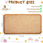 Tuanse 4 PCS Cat Scratcher Mat, 15.7 x 7.8 Inches Sisal Cat Scratching Pad, Horizontal Floor Scratching Pad Rug with Adhesive Loop Tape for Protect Couch and Carpets(Khaki)