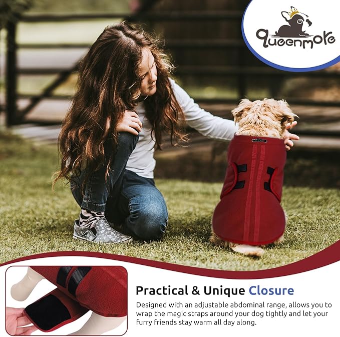 Queenmore Small Dog Sweater, Soft Fleece Vest Pullover Dog Jacket with Leash Hole, Warm Winter Dogs Clothes Cold Weather Doggy Dachshund Sweaters for Small Doggy Cats Boy or Girl (Burgundy, S)