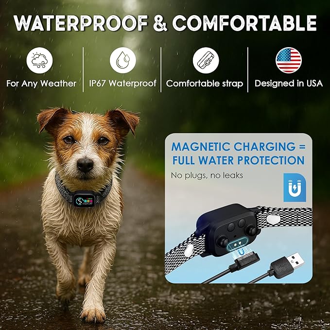 Bark Collar for Small Dogs 8-40 lbs – No Shock Anti Barking Collar with AI Chip – 3 Modes & 5 Sensitivity Levels – Waterproof, Rechargeable, Magnetic Charging – Humane, Effective Training (Black)