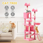 DWVO 75 in Multi-Level Cat Tower: Tall Cats Tree for Indoor Kittens, Pet Furniture with Kitty Condos, Top Perches, Sisal Ramp Scratching Posts, Cozy Basket, Hammocks, Pink