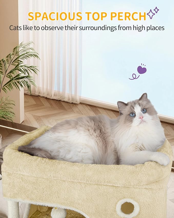 70.1 Inch Cat Tree for Indoor Cats, Multi-Layer Scratching Post with Large Platform, 2 Caves, 7 Sisal Posts, Pompoms, Cat Basket, Hammock, Suitable for Cats, Beige MS17818YL