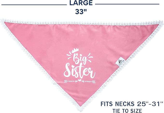 Big Sister Dog Bandana for Pregnancy Announcement, Handkerchief and/or Scarf Accessory for Dog, Warm Pink Color, Fits Medium to Large Dogs, Gender Reveal Prop for Expecting Mothers