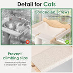 Cat Window Perch with Tall Scratching Post, 44" Adjustable Sisal Cat Tree, 33lbs Capacity Suction Cup Hammock for Indoor Cats Scratching & Watching Birds, Beige, with Detachable Cushion