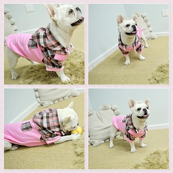 Plaid Dog Hoodie - Warm Sweatshirt with Hat & Leash Hole, Soft Fleece Pullover for Small to Large Dogs