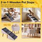 17.13" H Dog Stairs for Small Dogs, 2-in-1 Pet Steps & Ottoman - Foldable Dog Stairs for Couch, Non-Slip Wooden Pet Stairs for Puppy Senior Injured Dogs