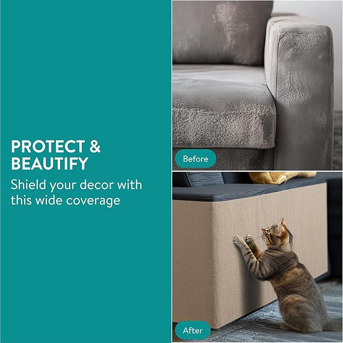 Navaris Scratch Mat Roll - Adhesive DIY Climbing Cat Scratcher for Furniture - Cut to Fit Cat Couch & Wall Scratchers for Indoor Cats - Self-Adhesive Scratching Carpet Pad - Beige