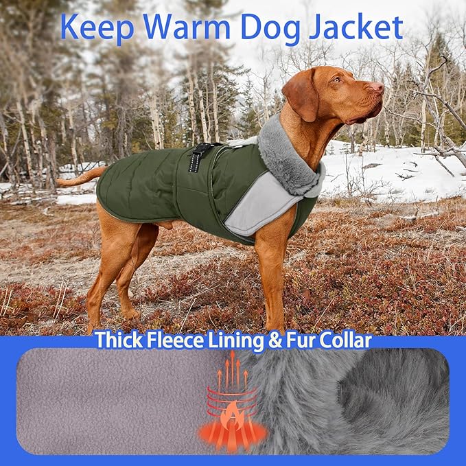 MIGOHI Waterproof Dog Winter Coat - Thick Dog Fleece Jacket with Reflective Strips, Warm Winter Snowsuit Sweater for Small Dogs,Machine Washable,French Bulldog,M,ArmyGreen