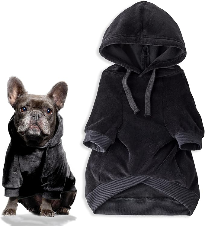 Cooper II Organic Cotton Velour Dog Hoodie Pet Coat for Small, Medium and Large Dogs, Black, Large (40-60 lbs)