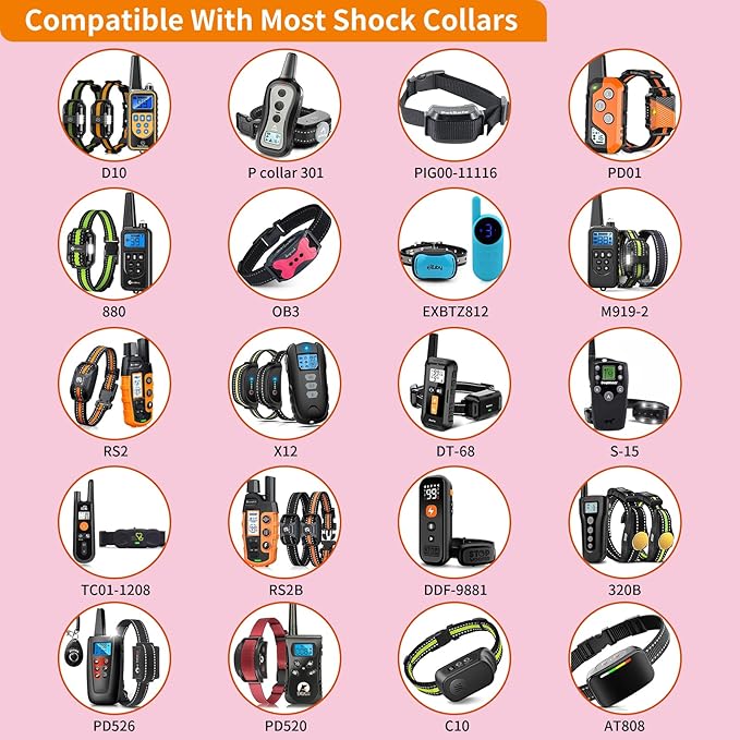 PaiPaitek Shock Collar Replacement Strap, 3/4 Inch, 2-Pack, Reflective Adjustable Dog Collar, Orange & Pink, 8-27 Inch Neck Size