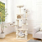 Tangkula 66 Inch Tall Cat Tree, Multi-Level Cat Tower with Sisal Scratching Posts, 2 Condos, Plush Perch, Hammock, Basket, Dangling Toys, Cat Climbing Furniture for Indoor Cats (Beige)