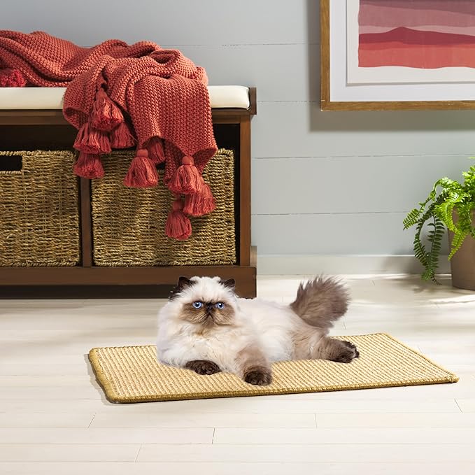 SAFAVIEH Cat Scratch Mat Pad Collection, 9" x 14", Light Brown, Sisal Boucle Weave, Velcro & Slip Resistant Backing