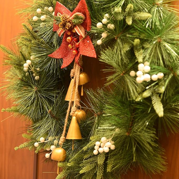 Gold Metal Vintage Bells with Jute Rope for Christmas Tree, Wreath, Party Decor - 3.5W x 21H