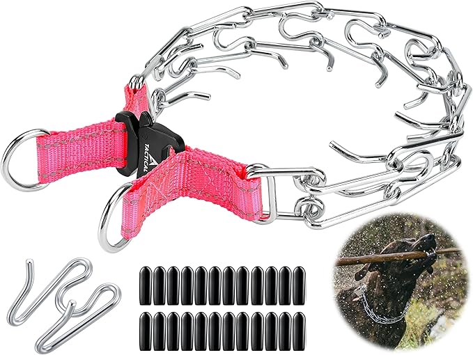 Quick Release Dog Training Collar Adjustable Stainless Steel Collar for Small Medium Large Dog (Pink, XL Neck Girth 16.9"-22.2")