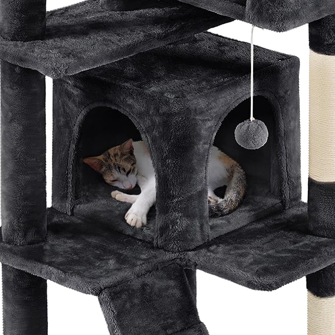 Topeakmart 70in Cat Tree, Multi-Level Cat Tower with Scratching Post Dangling Ball and Condos Cat Furniture for Indoor Cats, Black