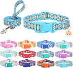 Dog Collar with Leash Airtag Holder Case Set - Dog Collars for Male Female Boy Girl Puppy X-Small Small Medium Large Dogs Walking Running Training - Blue Lattice/L