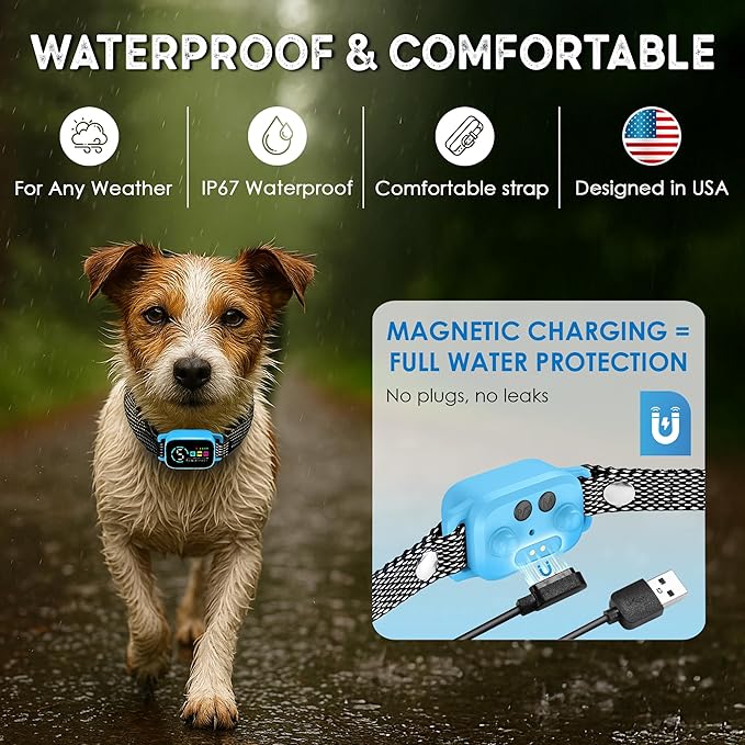 Bark Collar for Small Dogs 8-40 lbs – No Shock Anti Barking Collar with AI Chip – 3 Modes & 5 Sensitivity Levels – Waterproof, Rechargeable, Magnetic Charging – Humane, Effective Training (Blue)