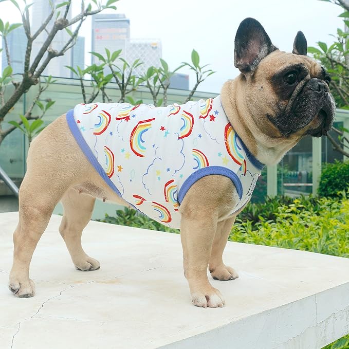 iChoue 100% Breathable Cotton English Bulldog Halloween Cartoon T Shirts Cute Clothes for Medium Large Dogs Vest Tank Tops Terrier Pitbull Rainbow - XXLarge