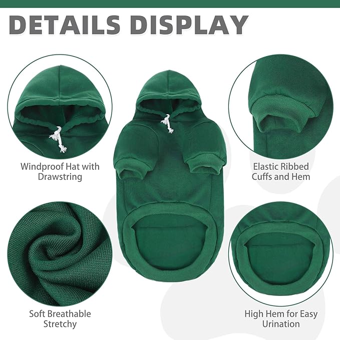 KOOLTAIL Dog Hoodie for Large Medium Small Dogs,Soft&Warm Pet Sweater with Leash Hole and Pocket Boy Girl, Puppy Fall Winter Jacket Clothes,French Pitbull Cold Weather Coat Sweatshirt,Deep Green XXL