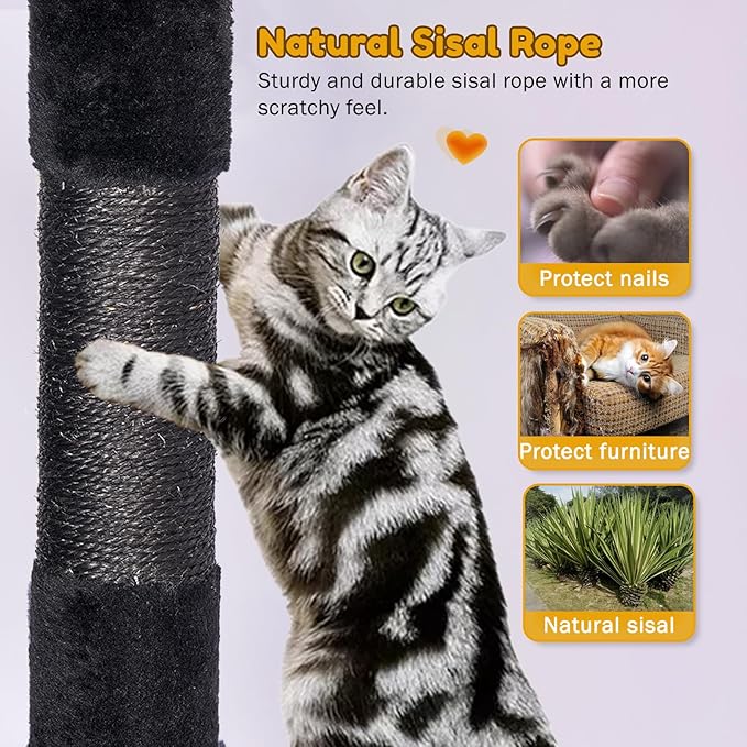 Tall Cat Tree,63in Multi-Level Cat Tower for Indoor Cats Large Adult,Gothic Cat Stand with Scratching Posts,Basket,Condo,Plush Perch,Cats Toys for Climbing,Interactive and Hidden,Black
