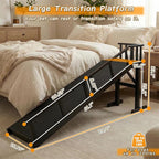 73" Dog Ramp for Bed,Birchwood Pet Ramp with Removable Side Rail and Non-Slip Surface, Pet Ramp for Small & Large Dogs with Rest Platform and DIY Glow Strips,Dog Stairs for Couch, Black