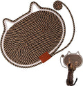 Cat Scratcher Mat Natural Cotton Rope Oval Horizontal Floor Cat Scratch Bed Pad with Ball Toy Protector for Furniture Floor Wall (Black, 1PC)