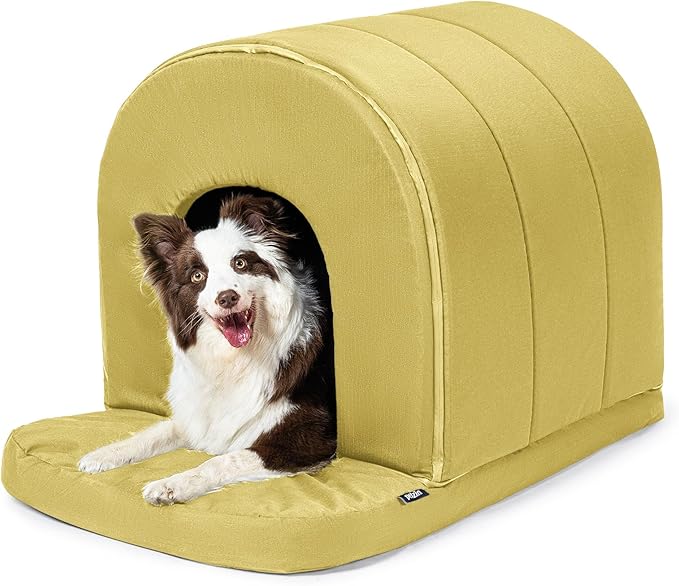 Orthopedic Dog House 2.0 - Outdoor Waterproof Dog Shelter w/Porch - Scratch Proof Indoor Pet House w/Egg-Crate Foam - Ideal for Large Breeds & Fits 36-Inch Crate - 35"x22", Moonstone