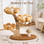 Modern Cat Tree Tower for Indoor Cats Large Adult, 37 inch Flower Cat Tree with Scratching Post, Luxury Aesthetic Cat Tree with Cloud-Soft Flower Perches and Physical Mouse-Sound Hanging Toy
