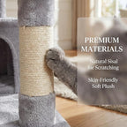 71" Tall Cat Tree for Indoor Cats, Multi-Level Cat Tower with Condo, Hammock & Top Perch, Sturdy Cat Activity Center with Scratching Posts, Soft Faux Fur Cat Furniture, Light Grey