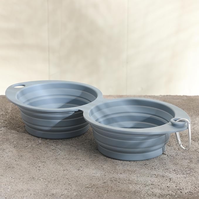 Gibson Home WanderHound 11.8 Inch Collapsible Double Silicone Pet Bowl Set with Carabiner Clip – BPA-Free, Dishwasher Safe, Foldable Food & Water Travel Bowls for Dogs – Hiking, Camping & Everyday Use