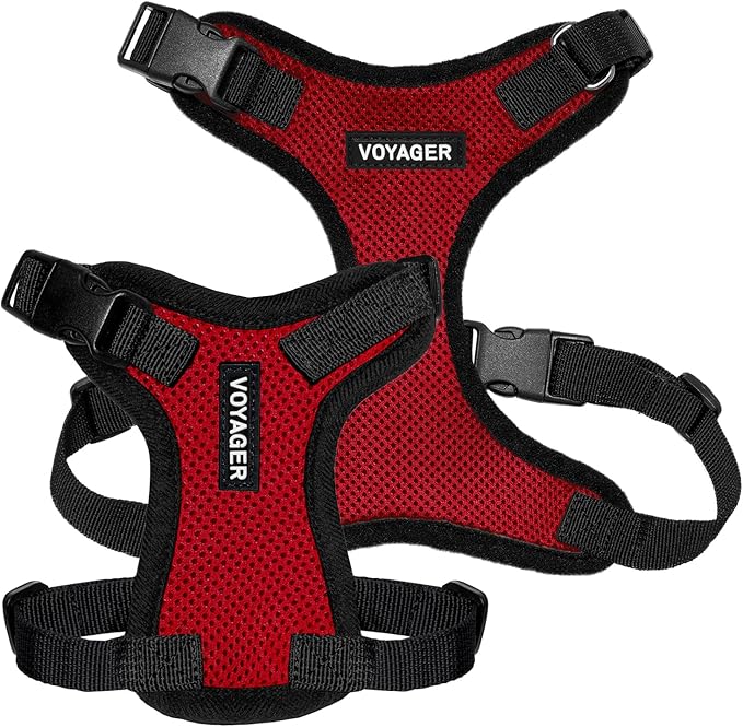 Voyager Step-in Pet Harness - All Weather Mesh, Adjustable Step in Harness for Cats and Dogs by Best Pet Supplies - Red/Black Trim, M