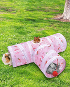 Bissap Guinea Pig Tunnel, Collapsible Hamster Tunnel and Tube 3 Ways Pet Hideout with 1 Play Ball for Indoor Guinea Pig Chinchilla Hamster Rat Small Animal Activity Fun Toys (Pink)