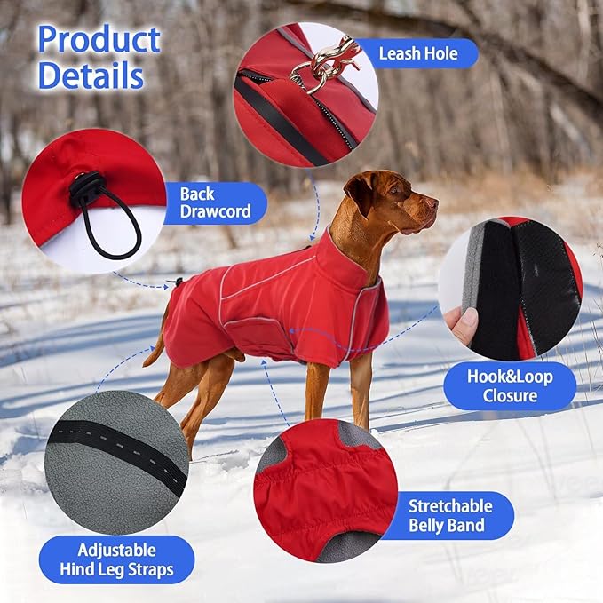 MIGOHI Dog Snow Jacket,Large Dog Winter Coat,Winter Jackets for Dogs,Fleece Jacket for Dogs Boy Girl,Pet Clothes for Hiking Camping,Corgi,Shibainu,L,Red