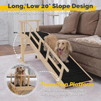 Dog Ramp for Bed or Couch, Wooden Pet Ramp with 20° Gentle Slope, Removable Side Rails, Non-Slip Surface, Top Platform & Wheels, Safe Bed Ramp for Small, Large & Senior Dogs, 60" Long, Natural