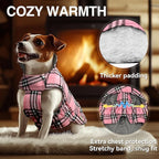 VIVAGLORY Softjoy Dog Coat, Dog Jacket for Winter & Christmas, Coat with Harness Hole, Reversible Plaid Checkered Warm Fluffy Heavy Duty for Puppy, M, Pink