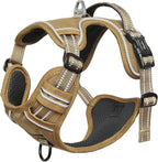 HEELE Dog Harness, Dog Harness for Small Medium Large Dogs No Pull Adjustable Padded Reflective Harness with Handle for Walking Training, Brown, S